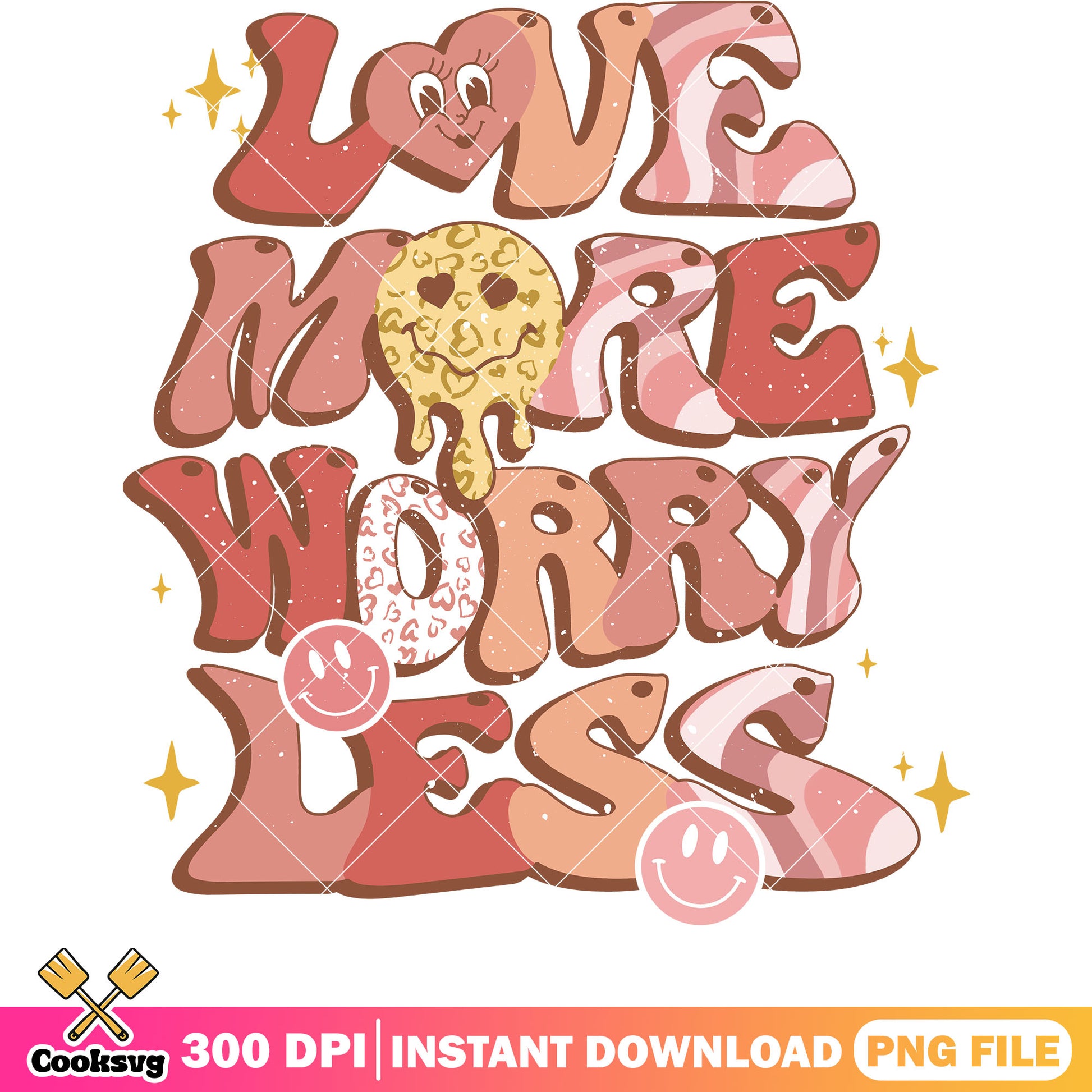 Love more worry less retro valentine png, retro valentine png