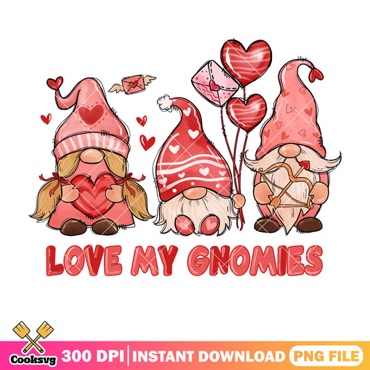 Love my gnomies red valentine png, gnome valentine png, love valentine png