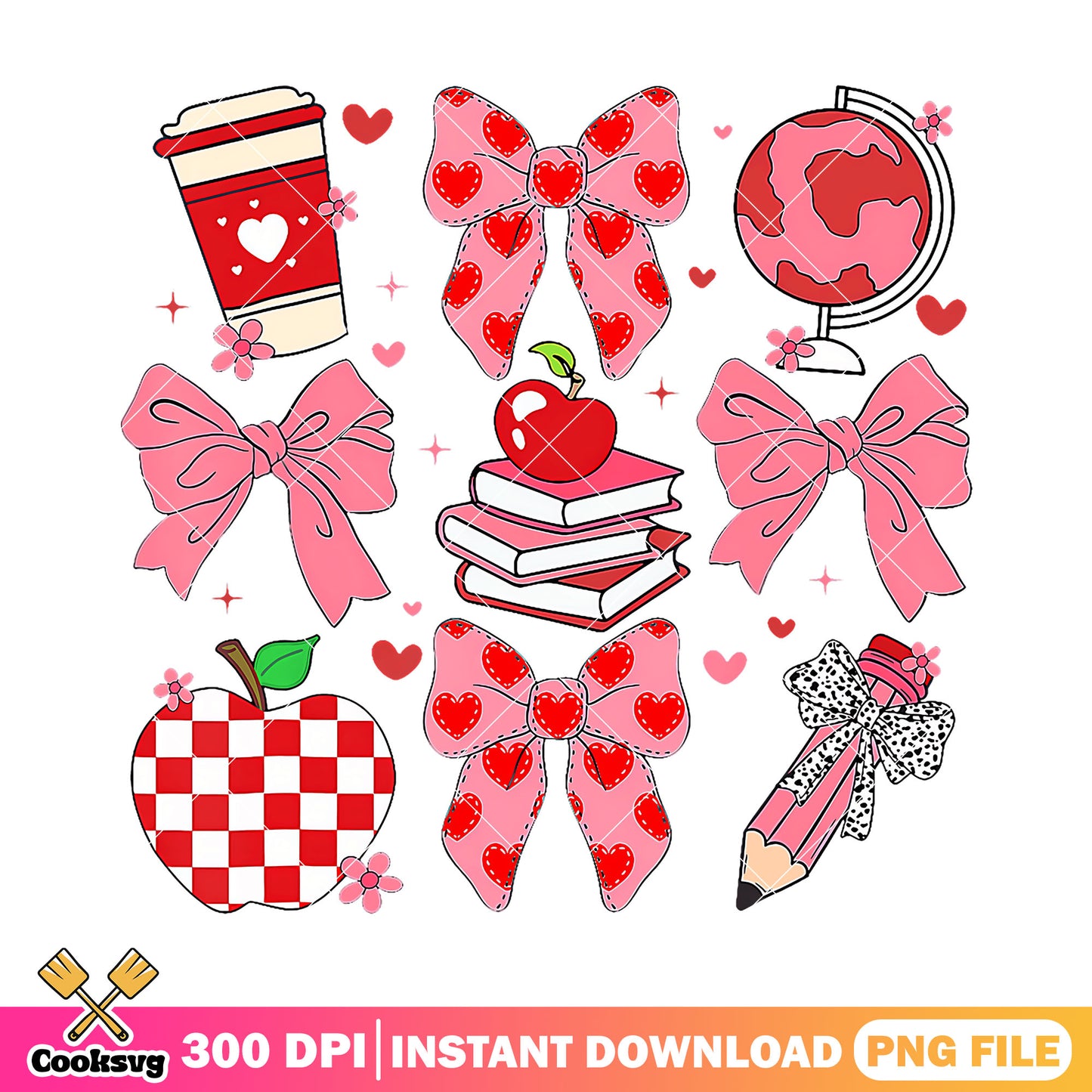 Love school items png, pink supplies png, back to school art png