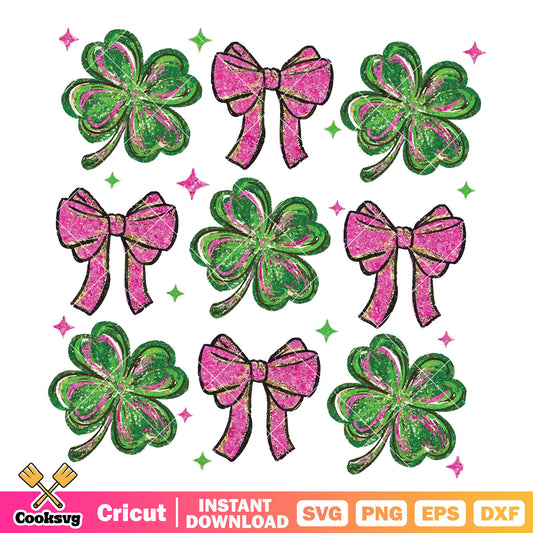 Lucky four leaf clover bow tie svg, lucky st patrick's day​ svg