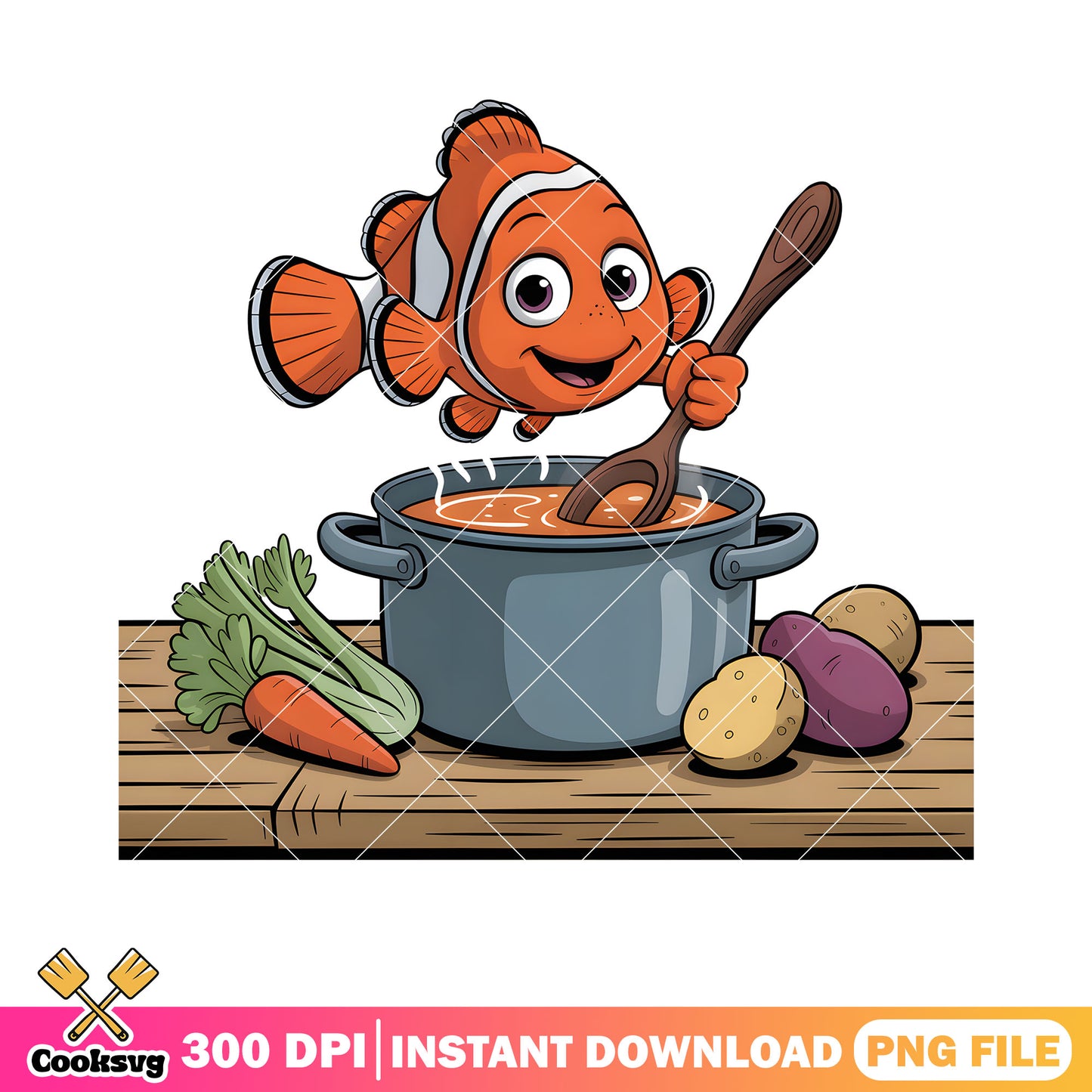 MArlin cooking soup png, poster nemo png, clownfish marlin png