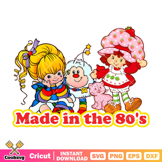 Made in the 80s Brite and Strawberry png, strawberry shortcake rainbow brite​ png