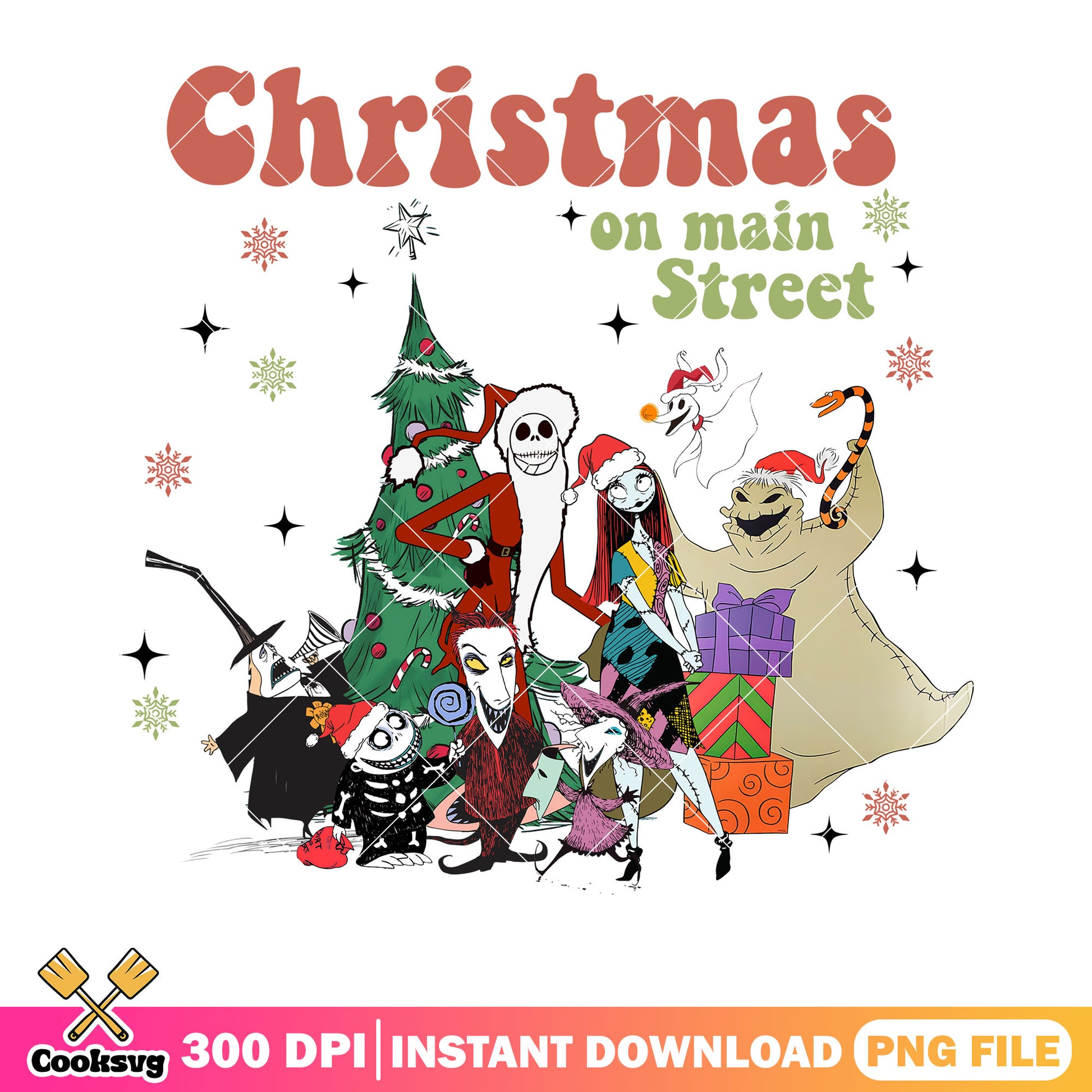 Main street christmas png, christmas tree png, jack skelington png