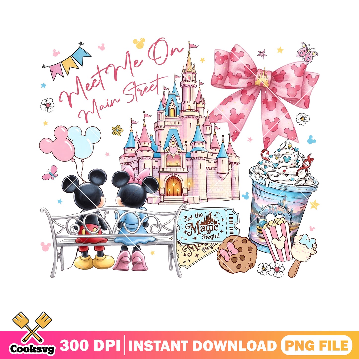 Main street holiday disney png, disney vibes png, mickey minnie​ png