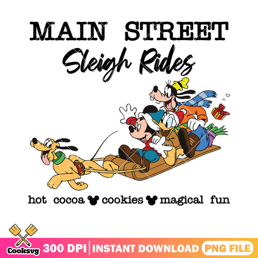 Main street sleigh rides png, christmas sleigh png, mickey mouse png