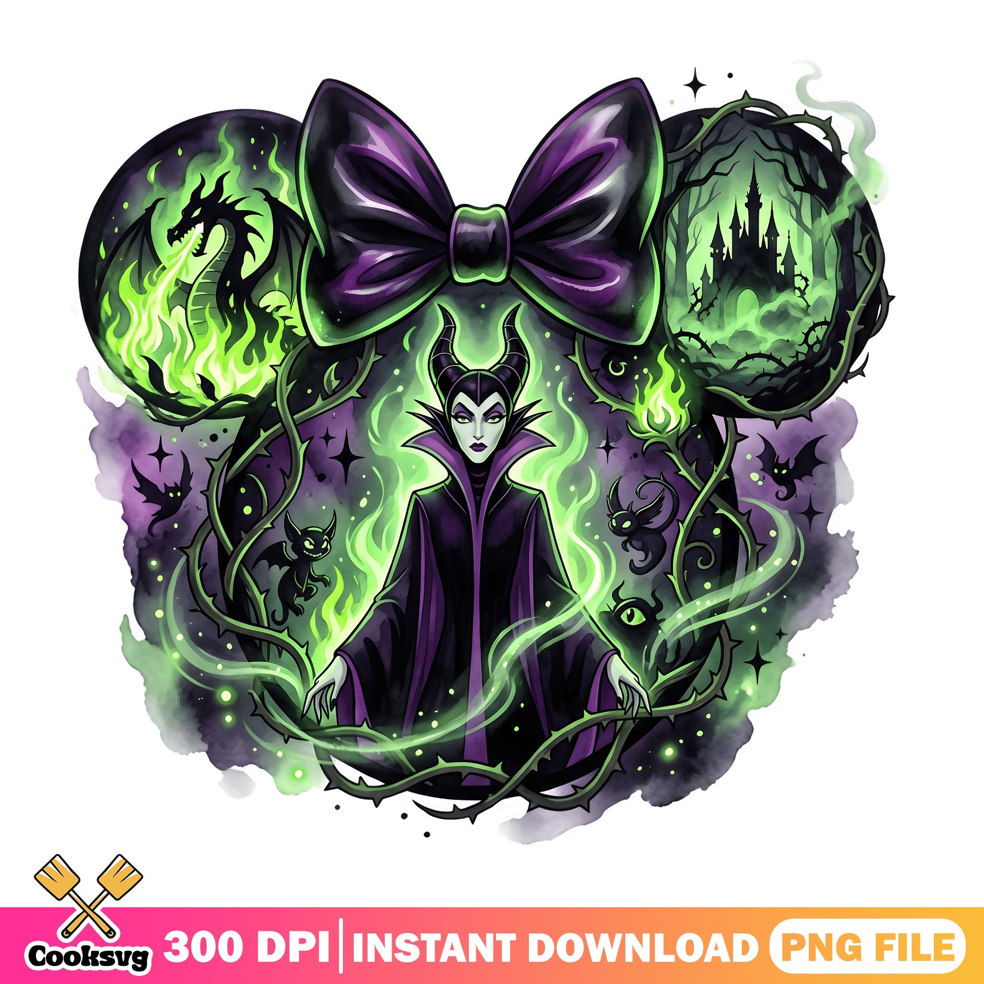Maleficent Minnie Mouse Ears PNG, Disney Villain PNG, Halloween PNG