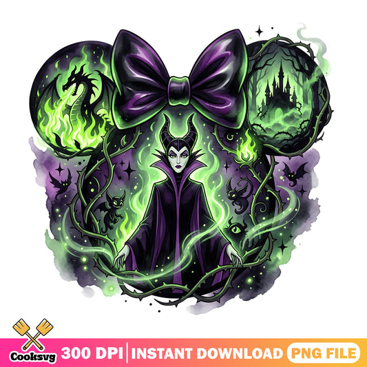 Maleficent Minnie Mouse Ears PNG, Disney Villain PNG, Halloween PNG