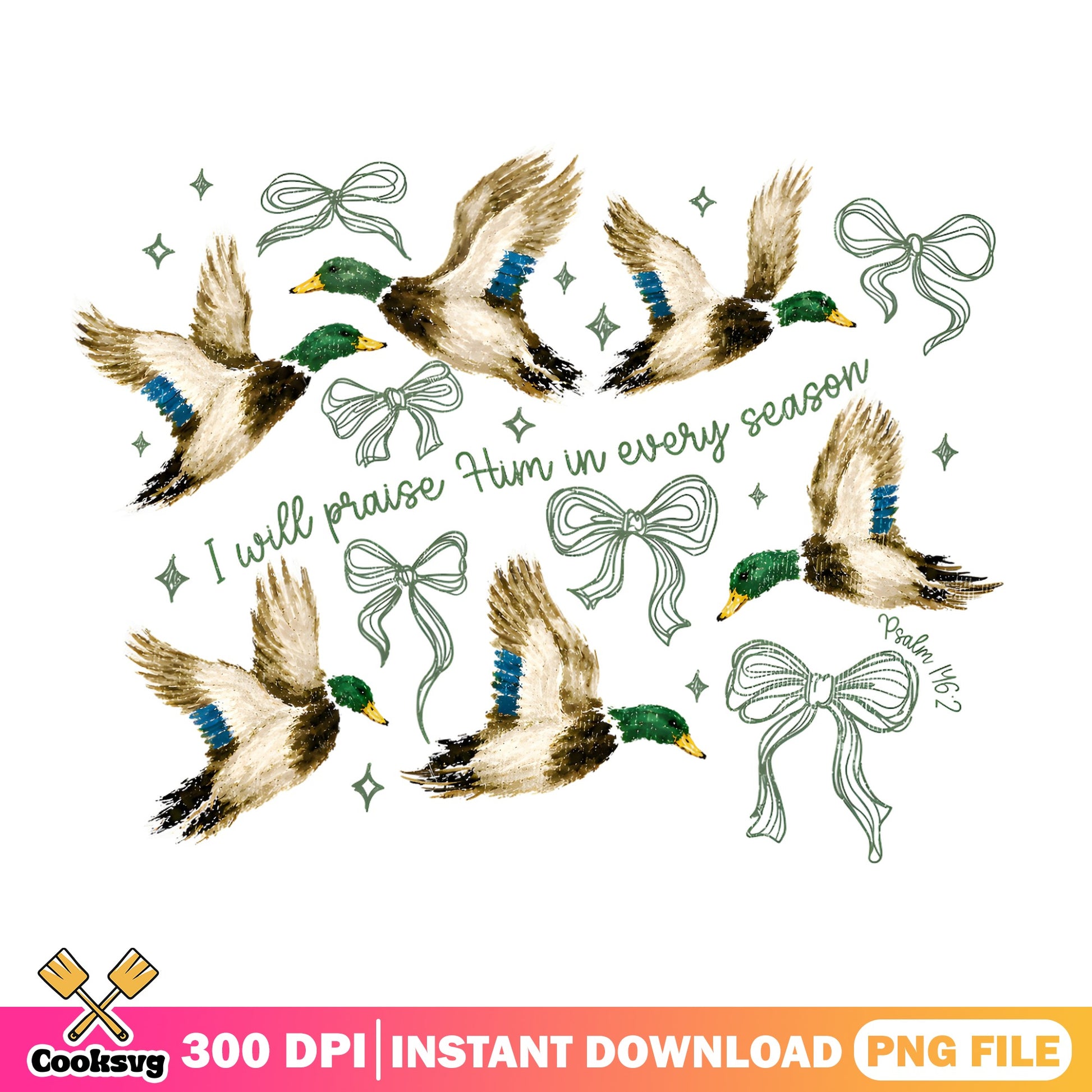 Mallard Duck Bow Praise Him In Every Season, Psalm PNG, Christian Duck PNG