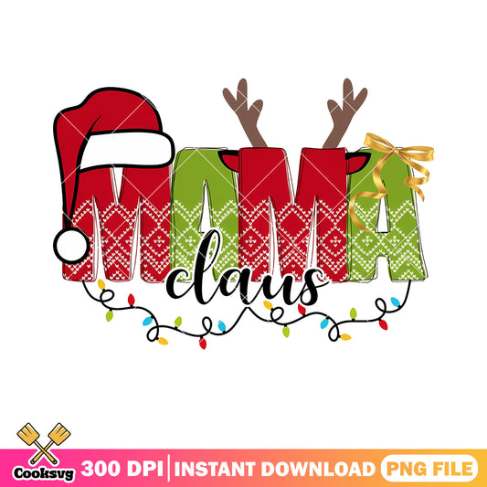 Mama claus png, reindeer horn png, string light christmas png