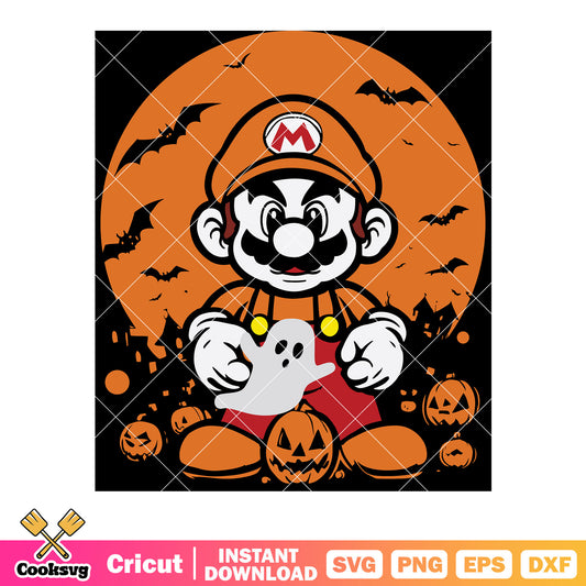 Mario bros 2 svg, jack o lantern​ svg, full moon night svg