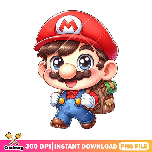 Mario chibi cute png, welcome back to school png, happy mario png