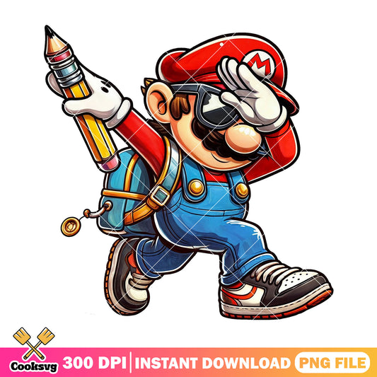 Mario going school file png, mario art png, back to school idea png