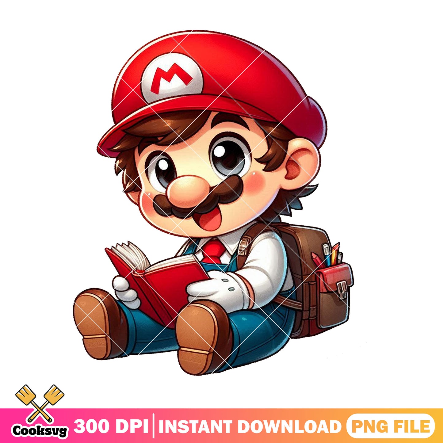 Mario reading book png, back to school clothes png, mario cartoon png