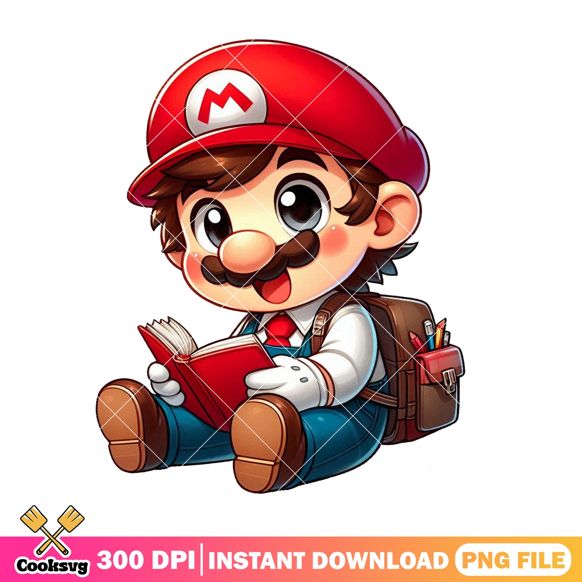 Mario reading book png, back to school clothes png, mario cartoon png