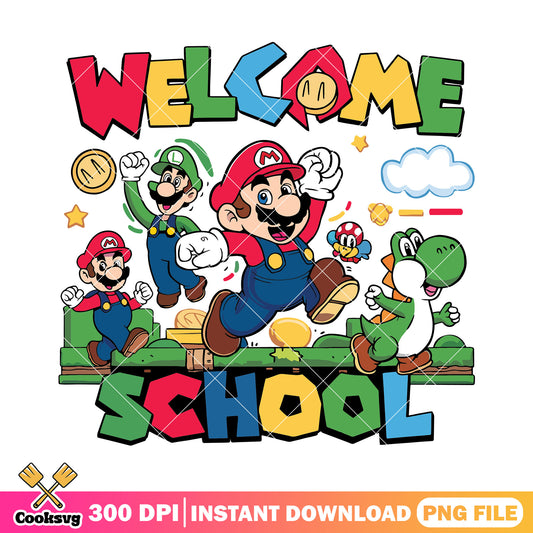 Mario welcome school png, mario cartoon png, back to school art png