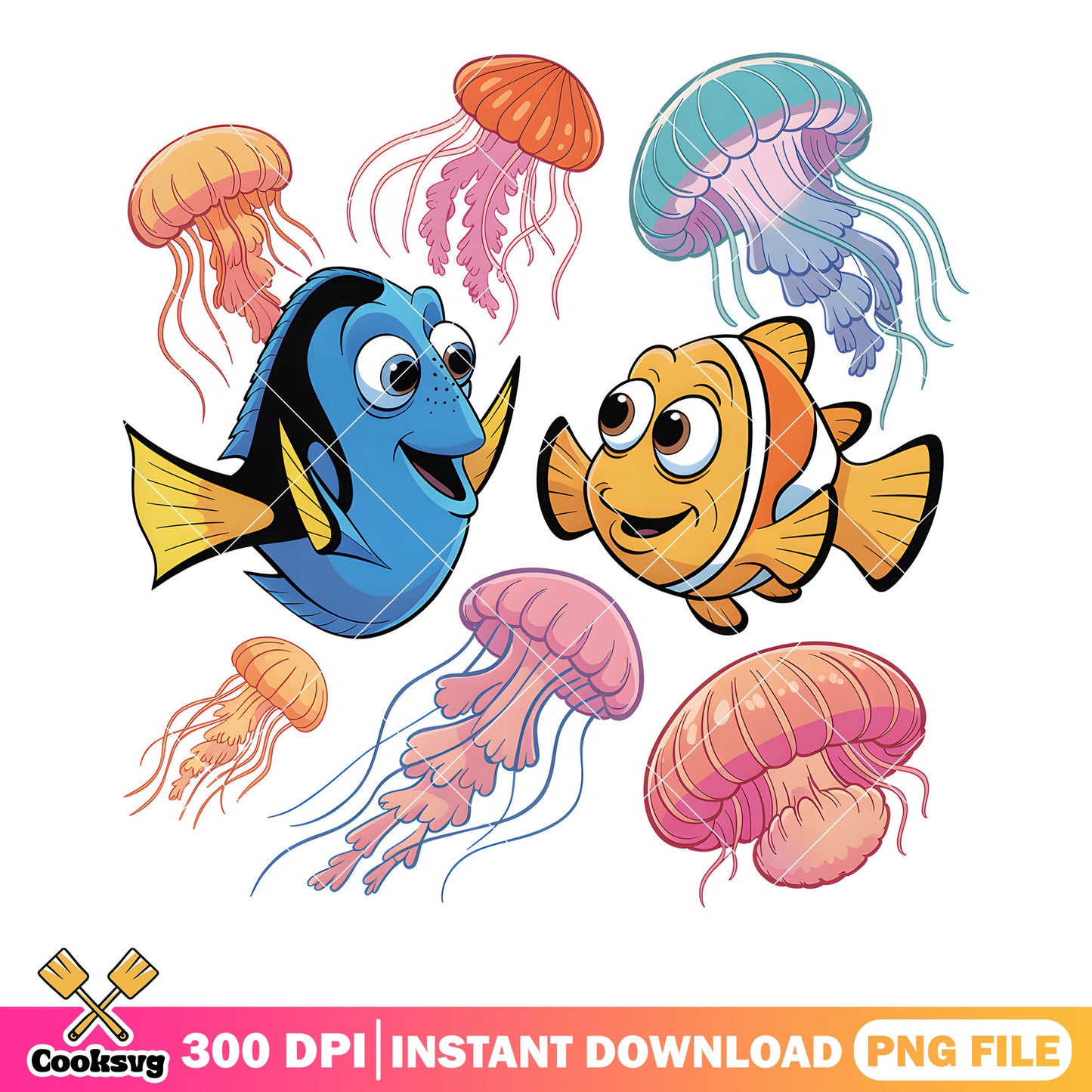 Marlin and dory with jellyfish png, finding nemo png, disney dory png