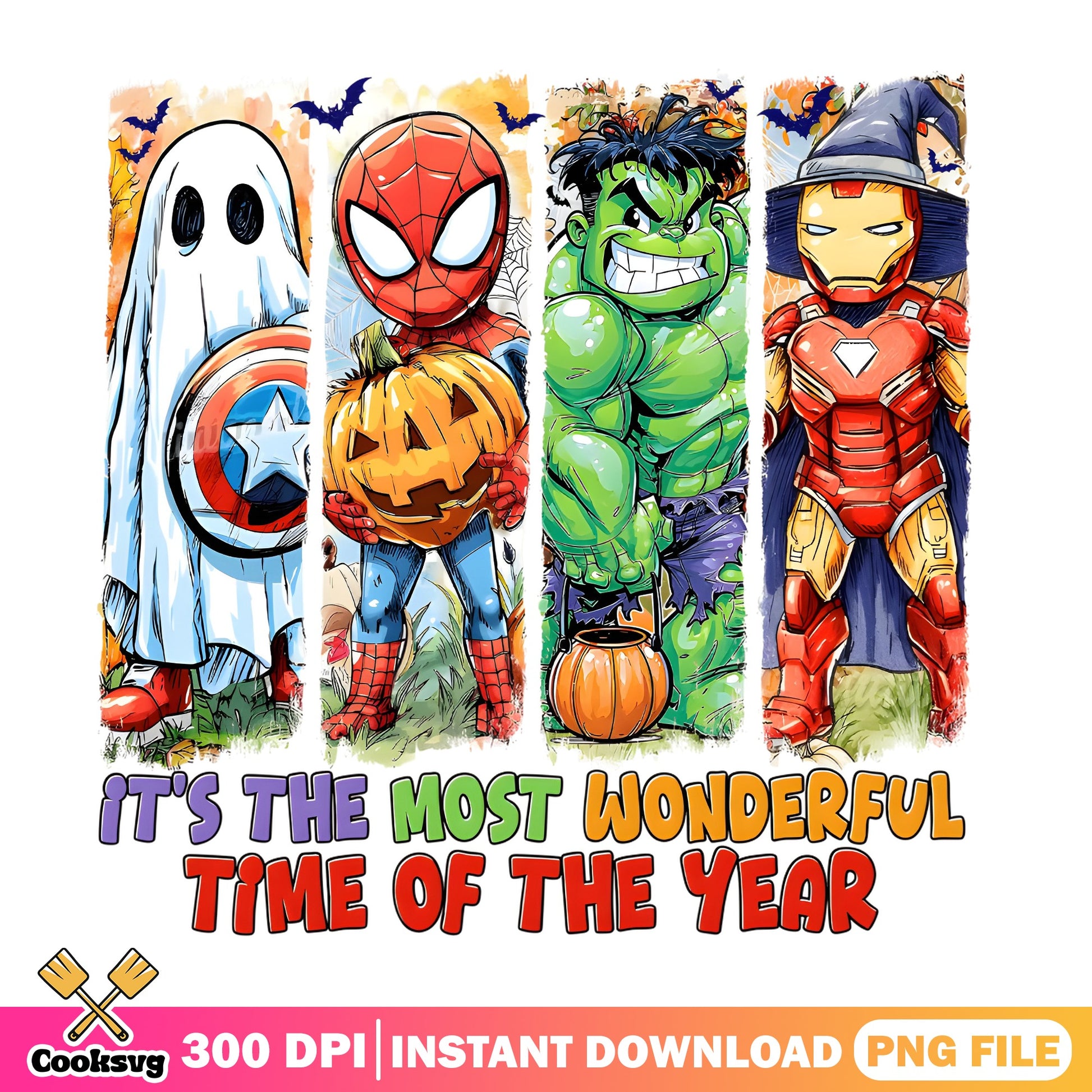 Marvel Halloween PNG, Spiderman Hulk Iron Man Halloween PNG, Avengers PNG