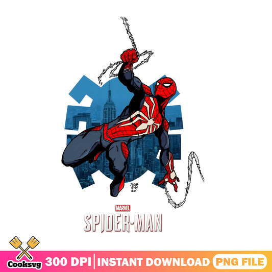 Marvel Spider-Man Swinging City PNG, Spiderman PNG, superhero PNG