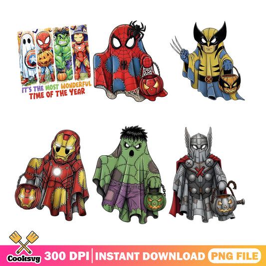Marvel Superheroes Halloween Ghost PNG Bundle, Avengers PNG, Halloween PNG