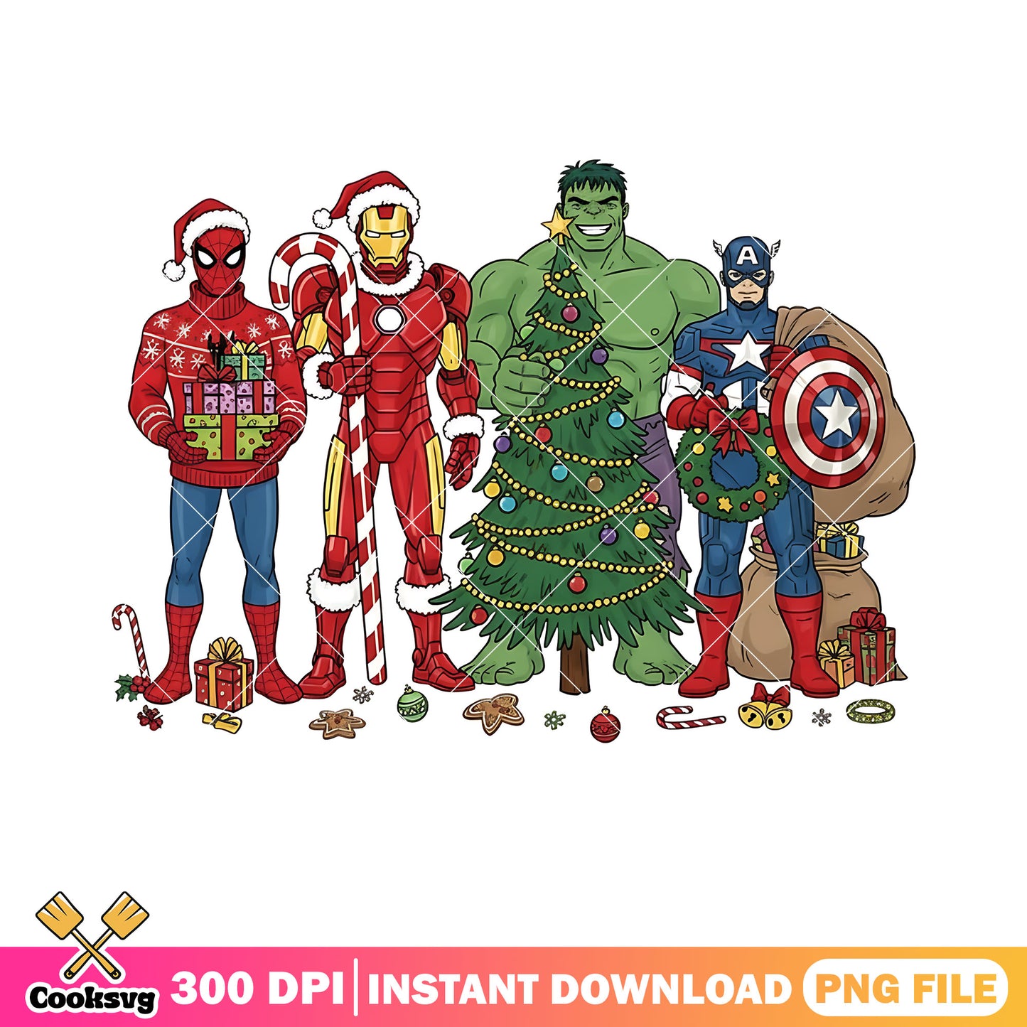 Marvel christmas gifts png, iron man png, christmas tree png