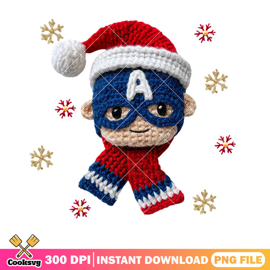 Marvel crochet xmas png, merry christmas png, captain america png