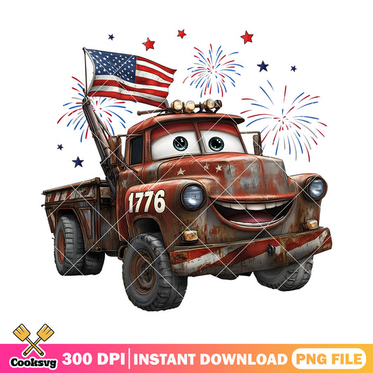 Mater truck america png, disney car png, 4th of july day png