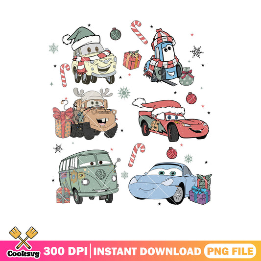 Mcqueen disney friends in christmas png, christmas lightning mcqueen​ png