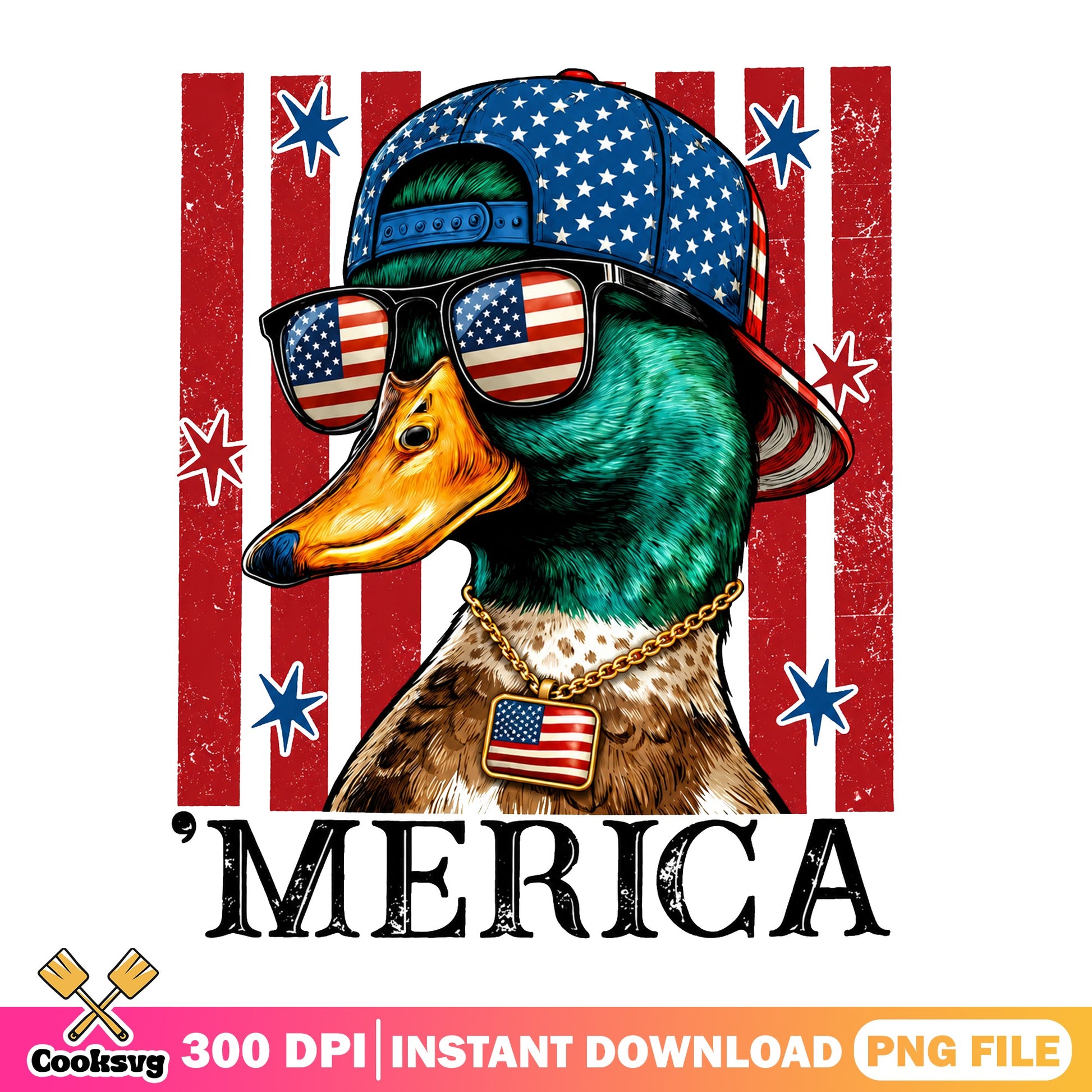 Merica Duck 4th Of July PNG, American Flag Duck PNG, Patriotic Duck PNG