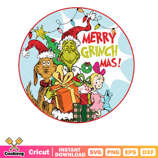 Merry Grinchmas Characters circle svg, merry grinchmas svg, grinch characters svg