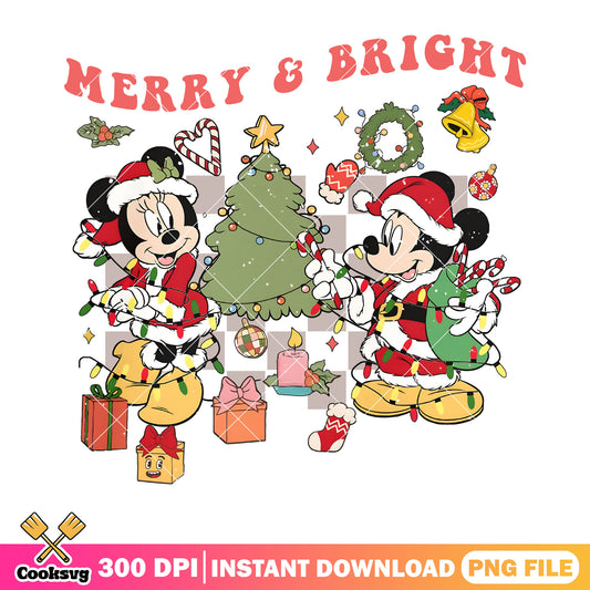 Merry and bright png, mickey mouse png, minnie mouse png