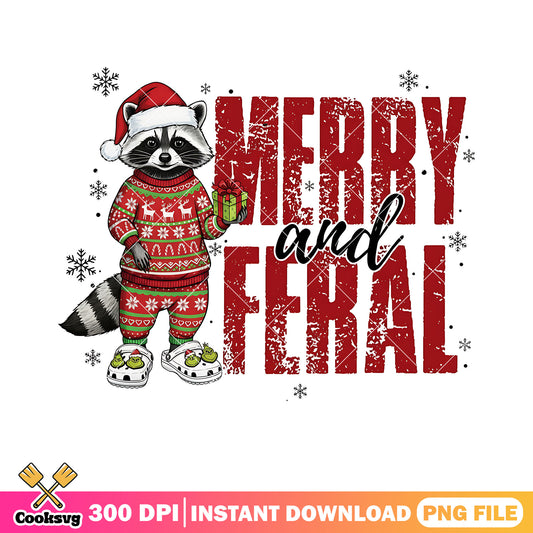 Merry and feral png, CHristmas sweater png, santa claus costume png