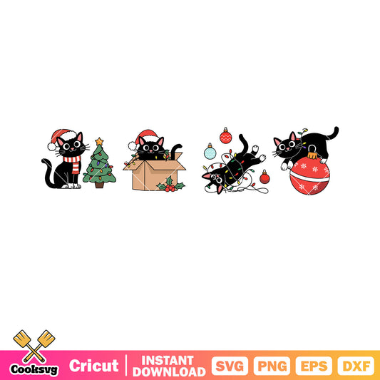 Merry christmas black cat svg, cat christmas svg, christmas ornaments svg