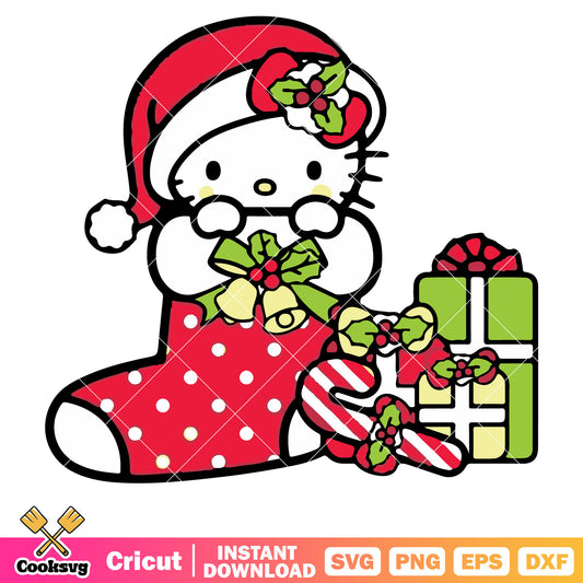 Merry christmas kitty santa svg, hello kitty christmas svg