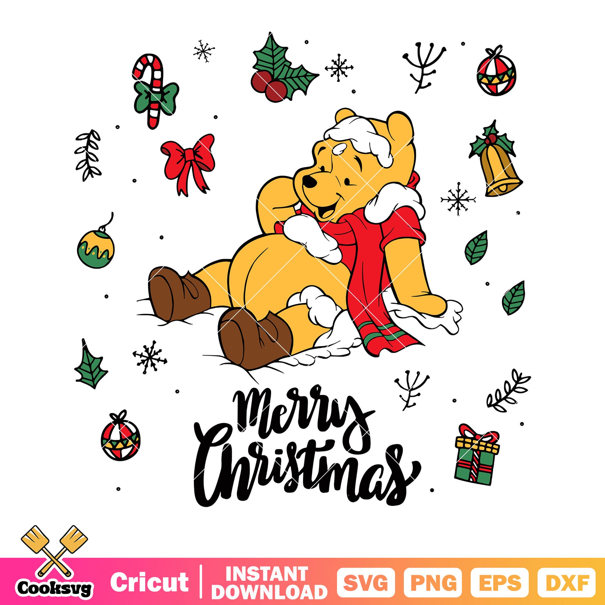 Merry christmas svg, winnie the pooh svg, candy cane​ svg