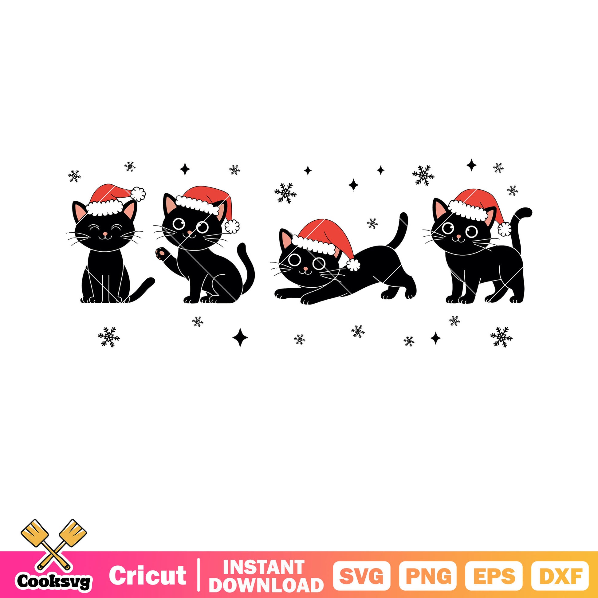 Merry christmas with cat svg, christmas hat svg, cat christmas​ svg