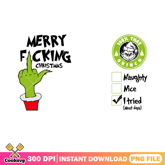 Merry facking christmas png, middle finger png, santa claus hat png