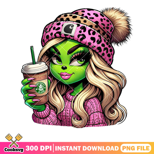 Merry green girl christmas png, the grinch png, christmas sweater png