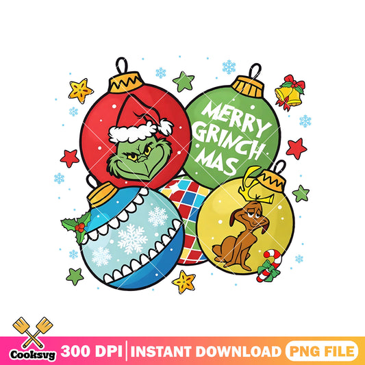 Merry grinchmas christmas balls png, christmas balls png, merry grinchmas png