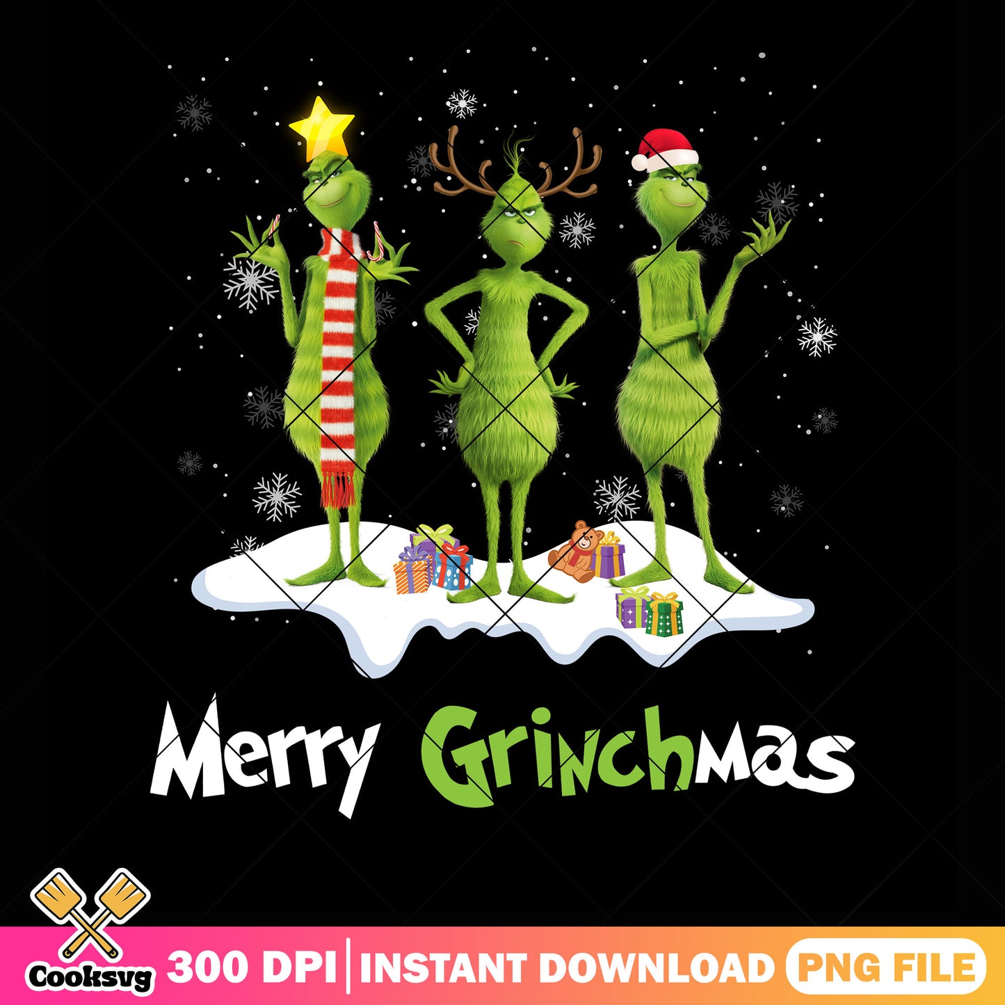 Merry grinchmas png, christmas gifts png, santa claus hat png