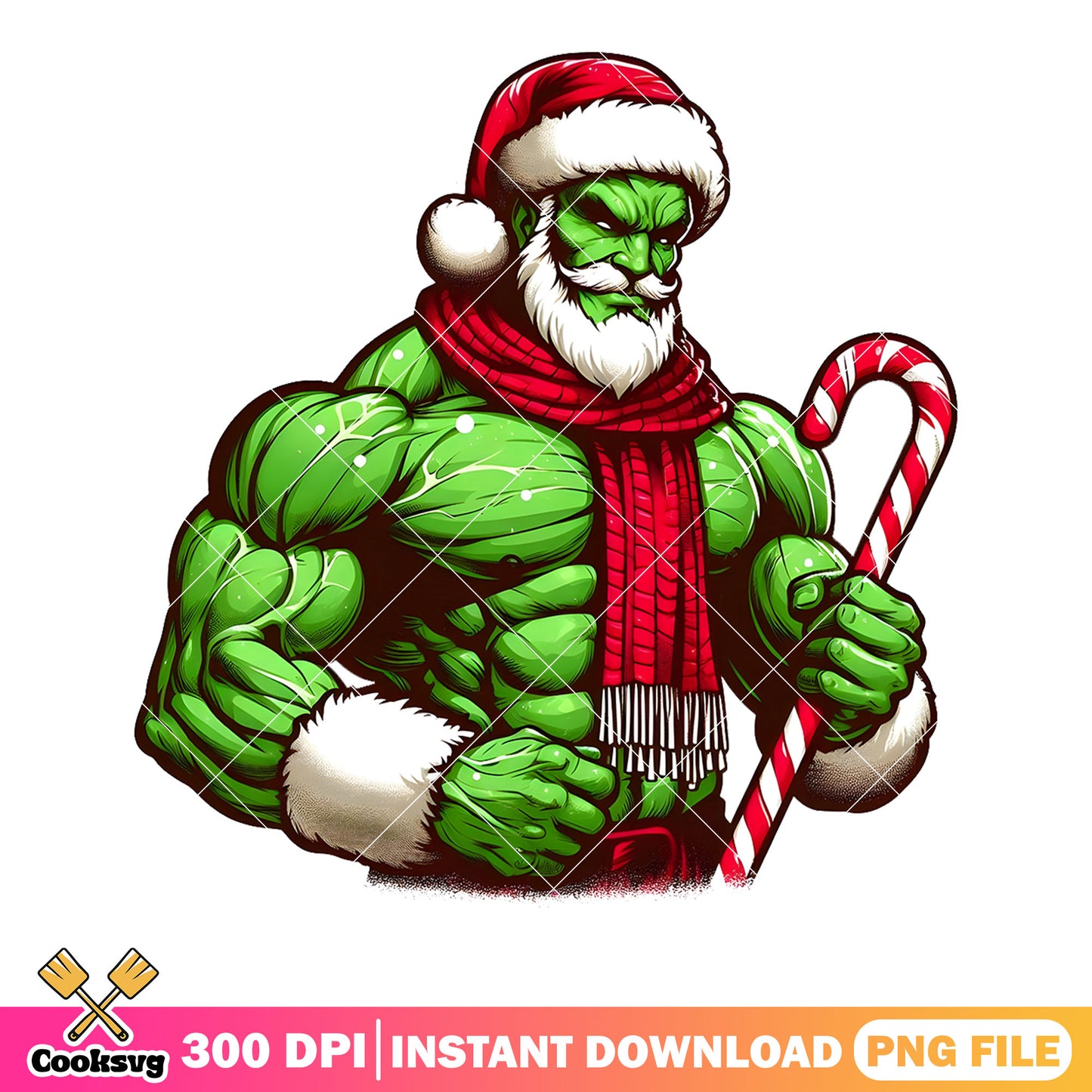 Merry liftmas monster png, muscular santa claus png, candy cane png