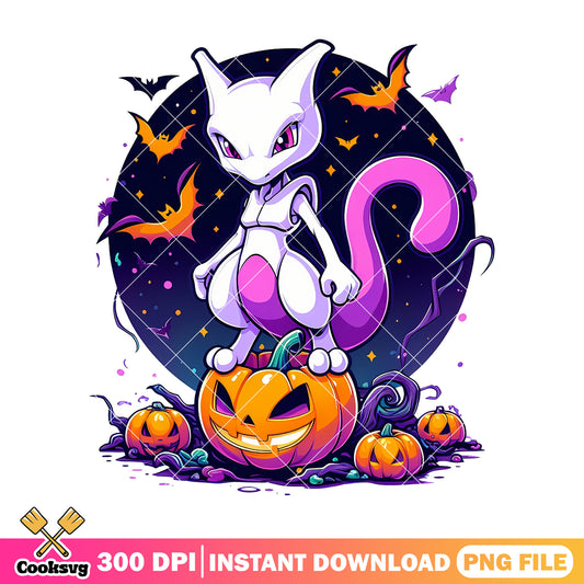 Mewtwo on a pumpkin png, halloween spirit png, pokemon movie png