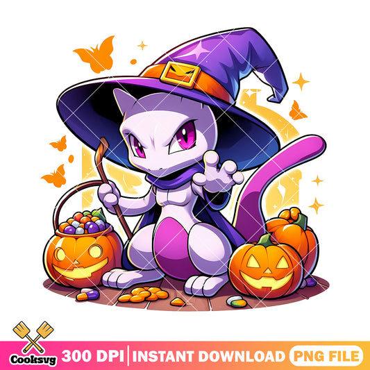 Mew witch pumpkin hat png, halloween custome png, pokemon movie png (2)