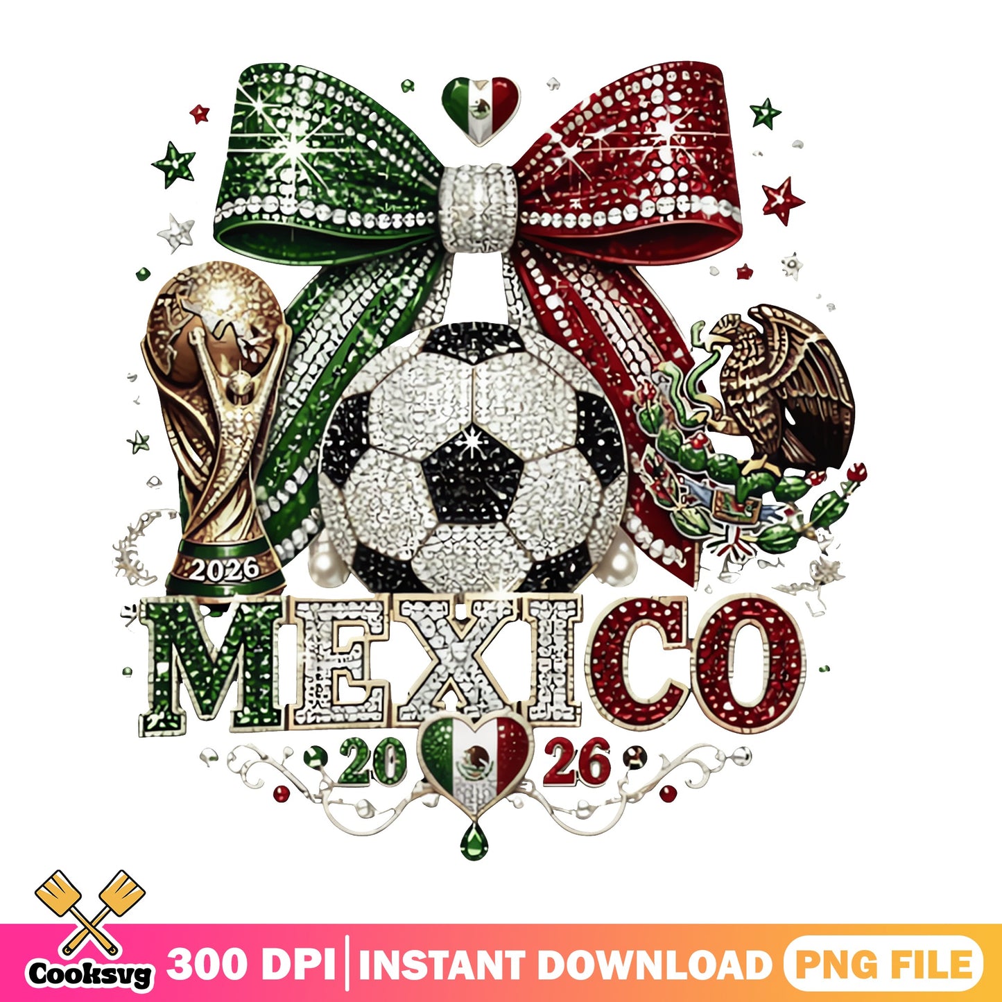 Mexico Soccer 2026 World Cup PNG, Coquette Bow PNG, Mexico Flag PNG