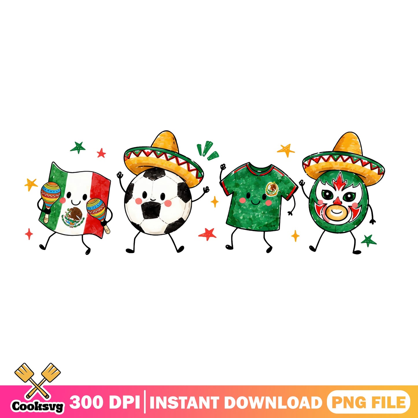 Mexico Soccer Cute Characters Bundle, Cinco De Mayo PNG, Futbol PNG