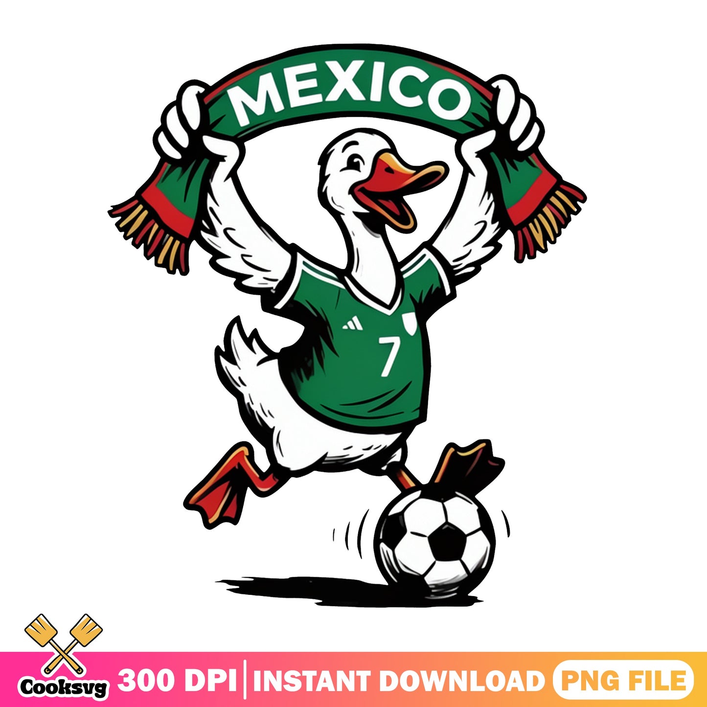 Mexico Soccer Duck PNG, Funny Duck Football Fan, Soccer PNG