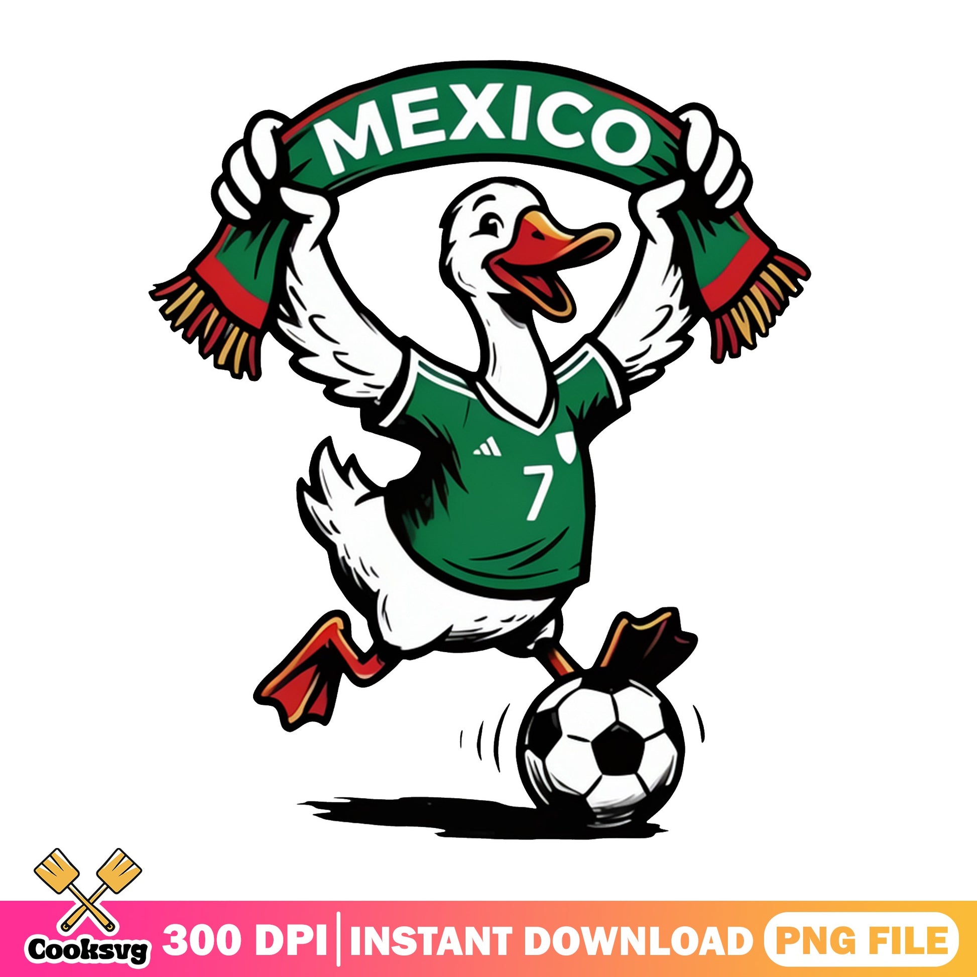Mexico Soccer Duck PNG, Funny Duck Football Fan, Soccer PNG