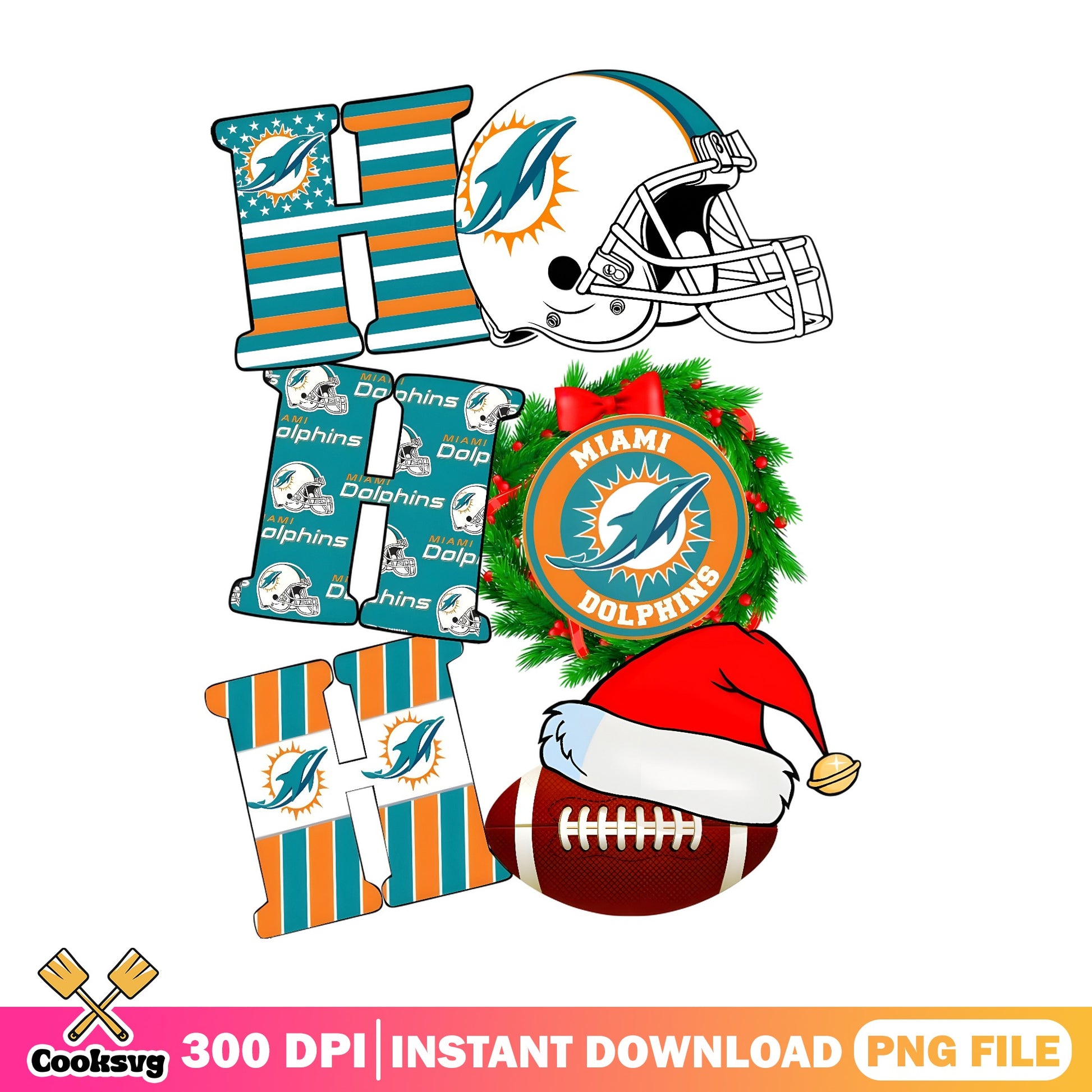 Miami Dolphins Christmas Ho Ho Ho PNG, NFL Football PNG, Christmas PNG