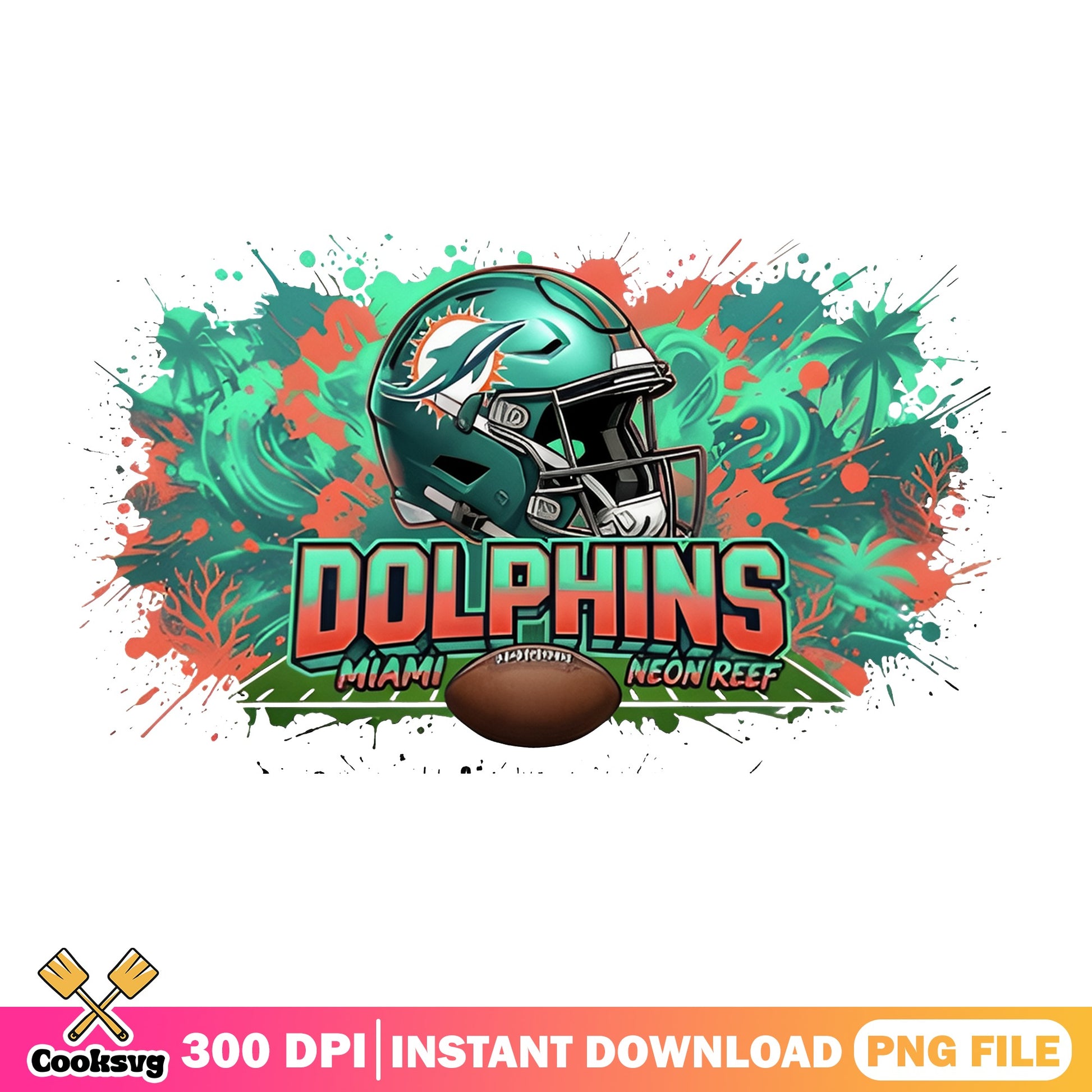 Miami Dolphins Neon Reef PNG, NFL Football Helmet, Sports PNG