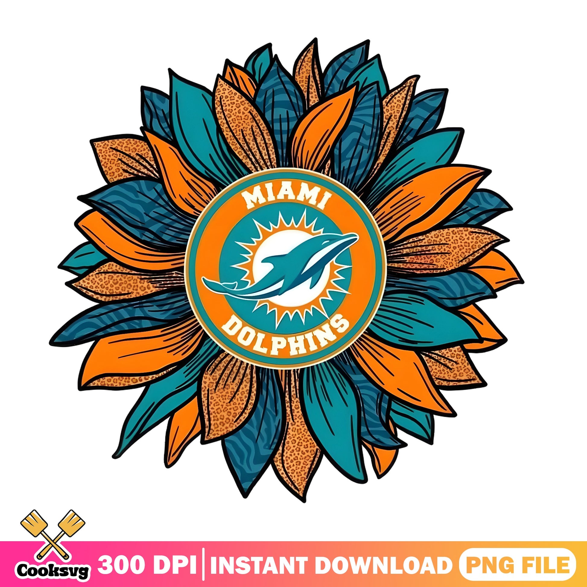 Miami Dolphins Sunflower PNG, NFL Football Clipart, Sports PNG