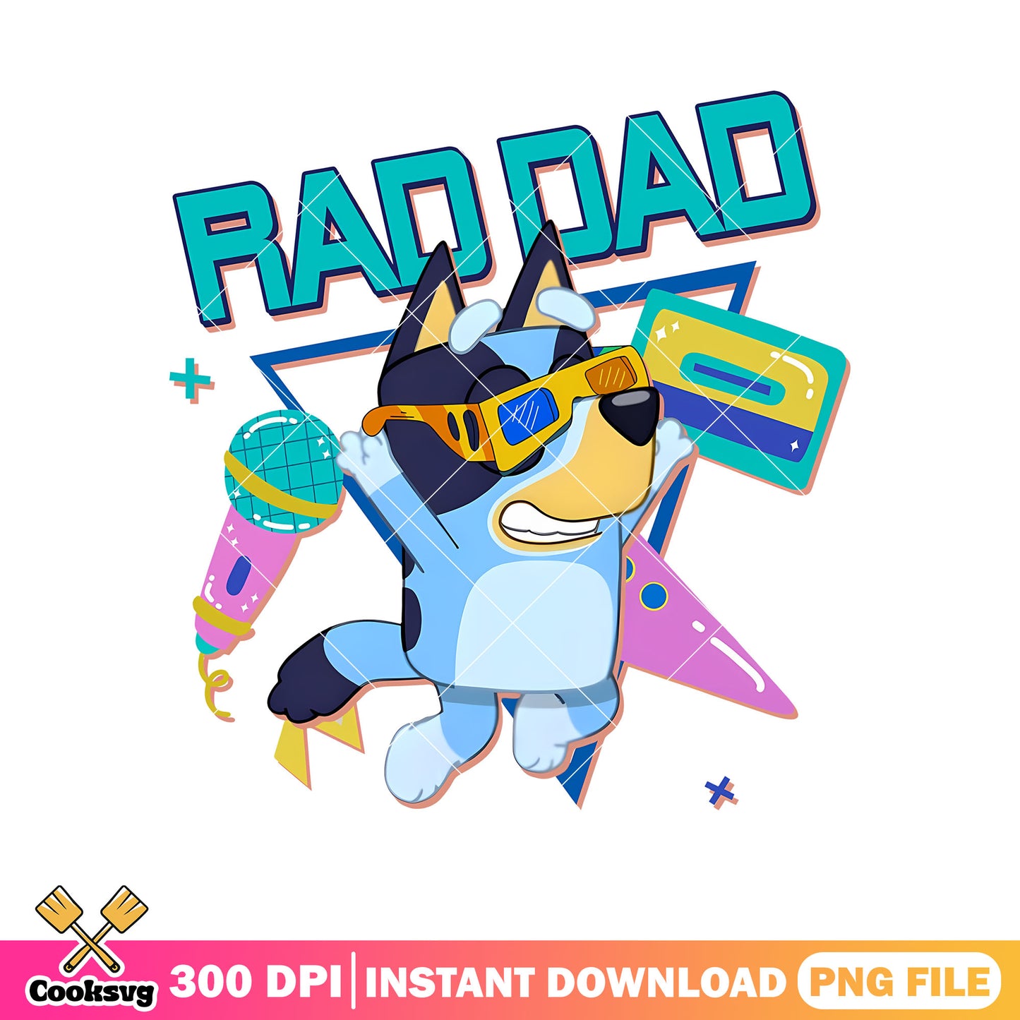 Mic dancing bluey rad dad png, bluey bandit png, happy bluey png